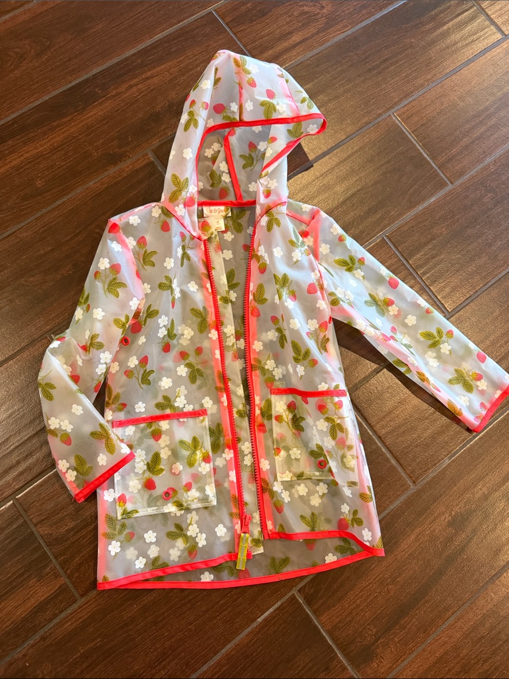 Cat & Jack Clear Floral Hooded Rain Jacket with Pink Trim